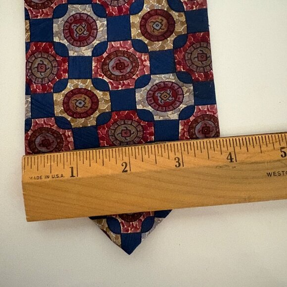 Angelica Silk Tie Blue Red Geometric Mens Necktie Vintage Office Evening Gift - Picture 7 of 8